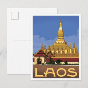 Laos Vintage Art Travel Postcard