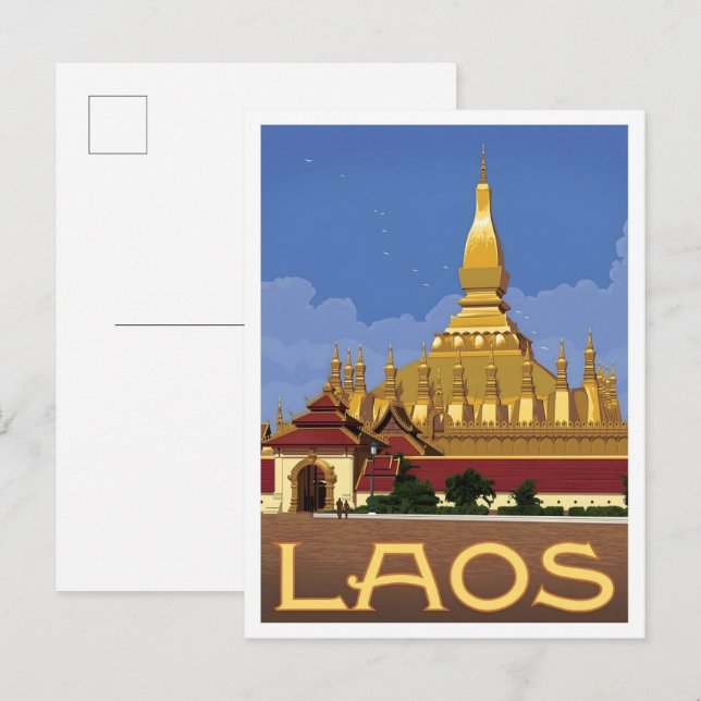 Laos Vintage Art Travel Postcard (Front/Back)