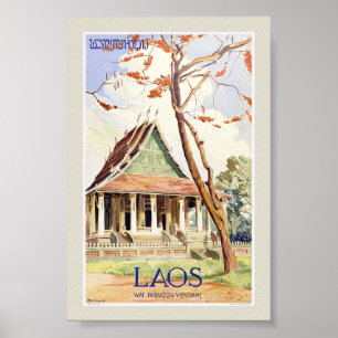 Laos Vintage Travel Poster