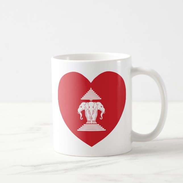 Laotian Erawan 3 Headed Elephant Heart Flag Coffee Mug (Right)