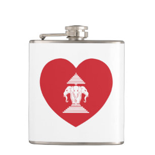 Laotian Erawan 3 Headed Elephant Heart Flag Hip Flask