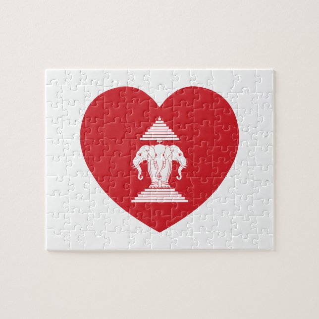 Laotian Erawan 3 Headed Elephant Heart Flag Jigsaw Puzzle (Horizontal)
