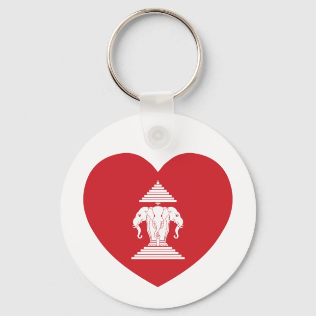 Laotian Erawan 3 Headed Elephant Heart Flag Key Ring (Front)