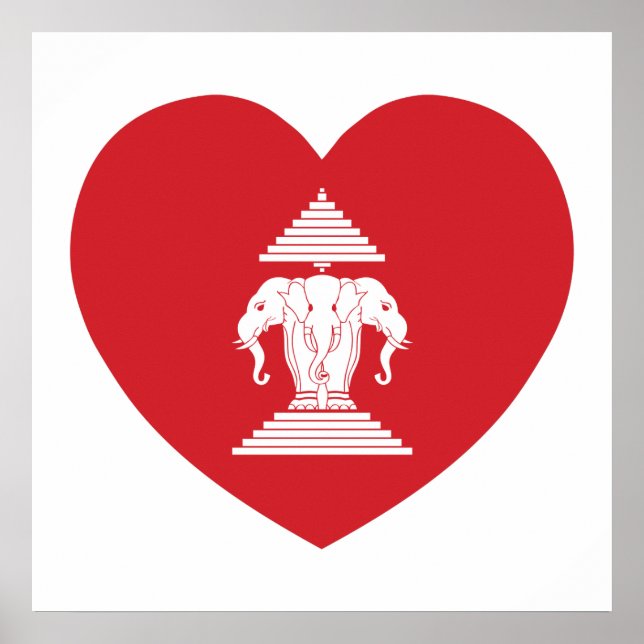 Laotian Erawan 3 Headed Elephant Heart Flag Poster (Front)