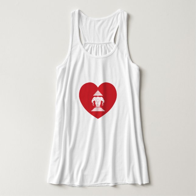 Laotian Erawan 3 Headed Elephant Heart Flag Singlet (Design Front)