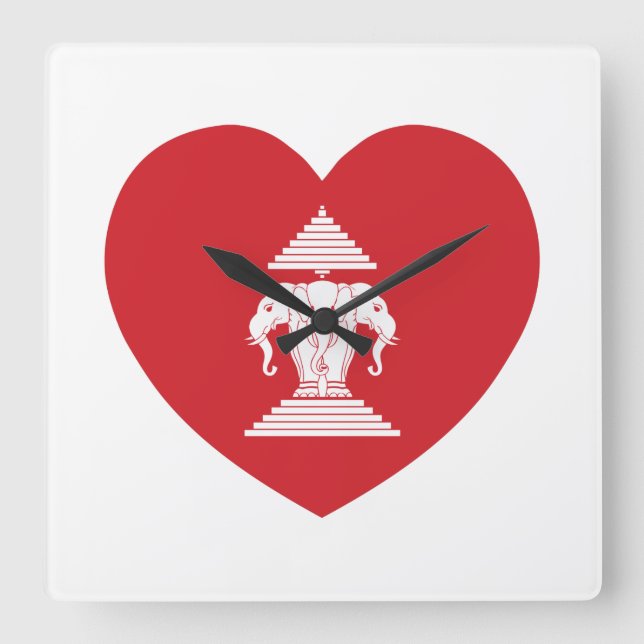 Laotian Erawan 3 Headed Elephant Heart Flag Square Wall Clock (Front)