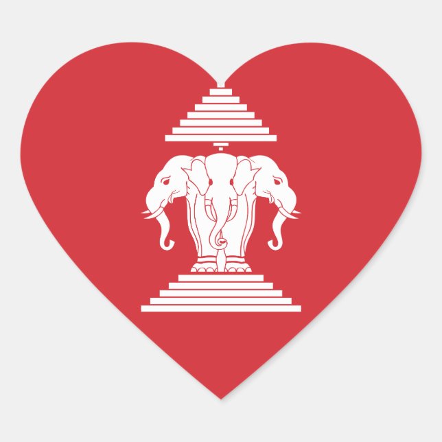 Laotian Erawan 3 Headed Elephant Heart Flag Sticker (Front)