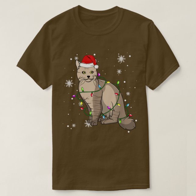 LaPerm Cat Christmas Lights Christmas Cat Santa ha T-Shirt (Design Front)