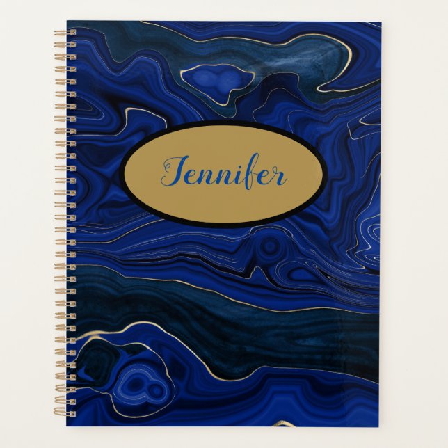 Lapis Blue Agate Swirls Personalised Planner (Front)