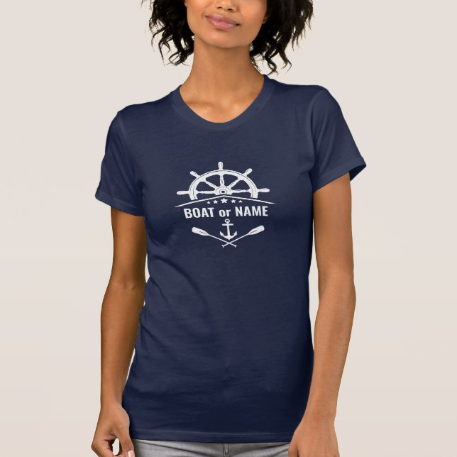 Lapis Blue Anchor Oars Ships Helm Boat or Name T-Shirt (Front)