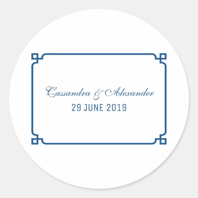 Lapis Blue Deco Chic Wedding Classic Round Sticker (Front)