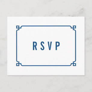 Lapis Blue Deco Chic Wedding RSVP Postcard