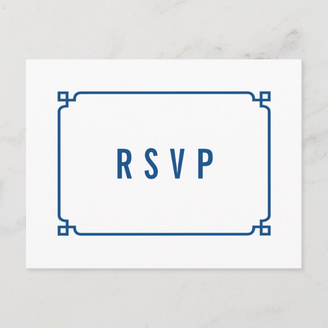 Lapis Blue Deco Chic Wedding RSVP Postcard (Front)