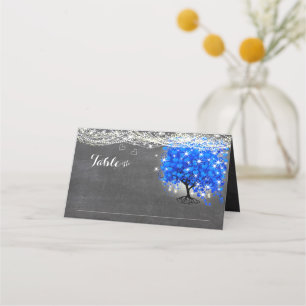 Lapis Blue Heart Leaf Tree Wedding Place Cards