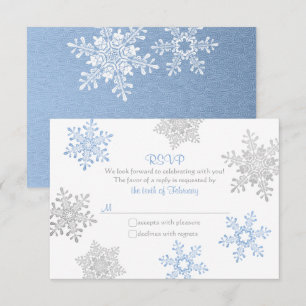 Lapis Blue Silver Snowflake Winter Wedding RSVP Card