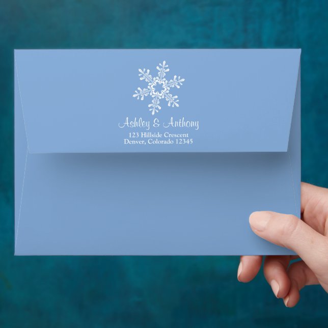 Lapis Blue Silver White Snowflake Wedding A7 Envelope (Hand)