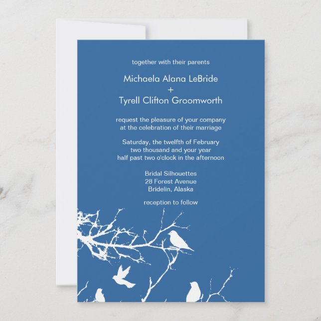 Lapis Lazuli Love Birds Wedding Custom Invitation (Front)