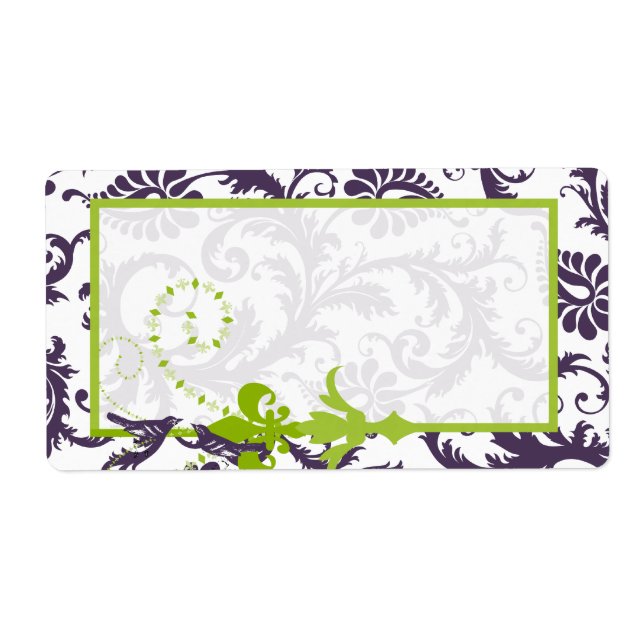 Lapis Purple & Apple Green Damask Birds Wedding (Front)