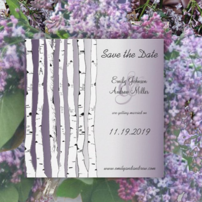 Lapis Purple Birch Tree Wedding Save the Date Invitation (Creator Uploaded)