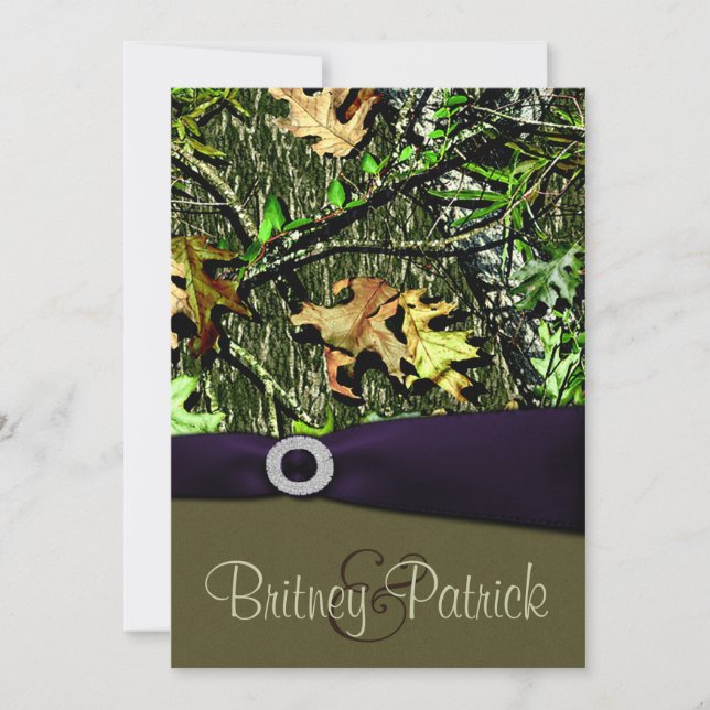 Lapis Purple Hunting Camo Wedding Invitations (Front)