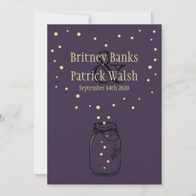 Lapis Purple Mason Jar Firefly Wedding Invitations (Front)