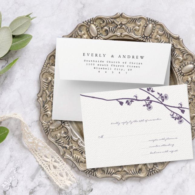 Lapis Purple Wild Flower Branches Wedding RSVP (Creator Uploaded)