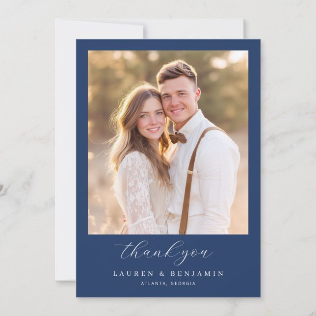 Lapis Rose Wedding Thank You Card (Front)