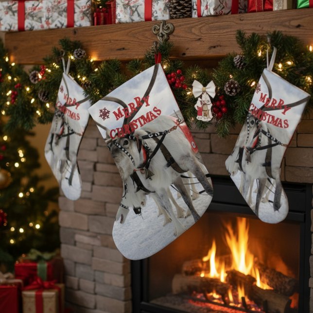 Lapland Christmas Reindeer & Husky Sled Dogs Large Christmas Stocking (Creator Uploaded)