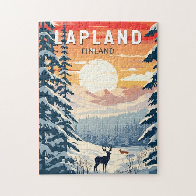 Lapland Finland Travel Art Vintage Jigsaw Puzzle (Vertical)
