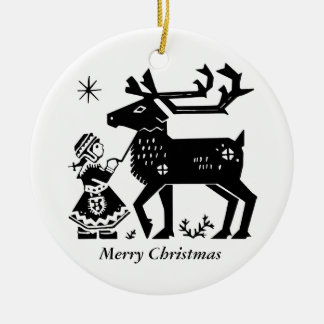 Lapland Girl Holds Reindeer Christmas Decoration