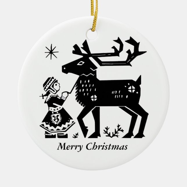 Lapland Girl Holds Reindeer Christmas Decoration (Front)