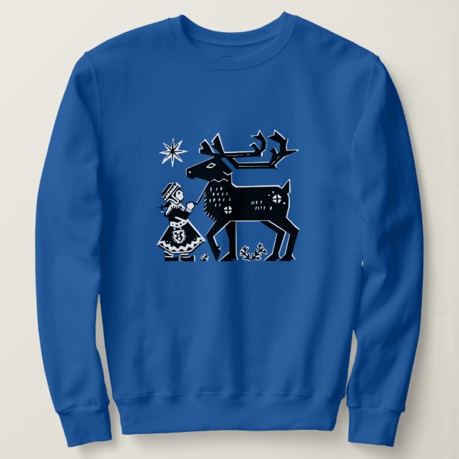Lapland Girl Holds Reindeer Sweatshirt (Design Front)