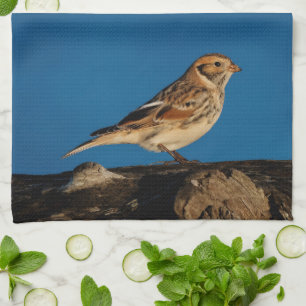Lapland Longspur on a Sunlit Log Tea Towel