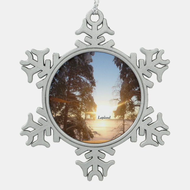 Lapland Sunset Snowflake Pewter Christmas Ornament (Front)