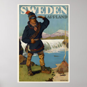 Lapland Sweden Vintage Travel Poster
