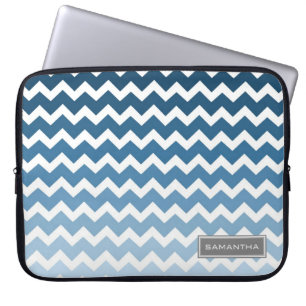 Laptop Blue Ombre Chevron Custom Name Laptop Sleeve