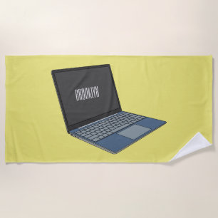 Laptop cartoon illustration  beach towel