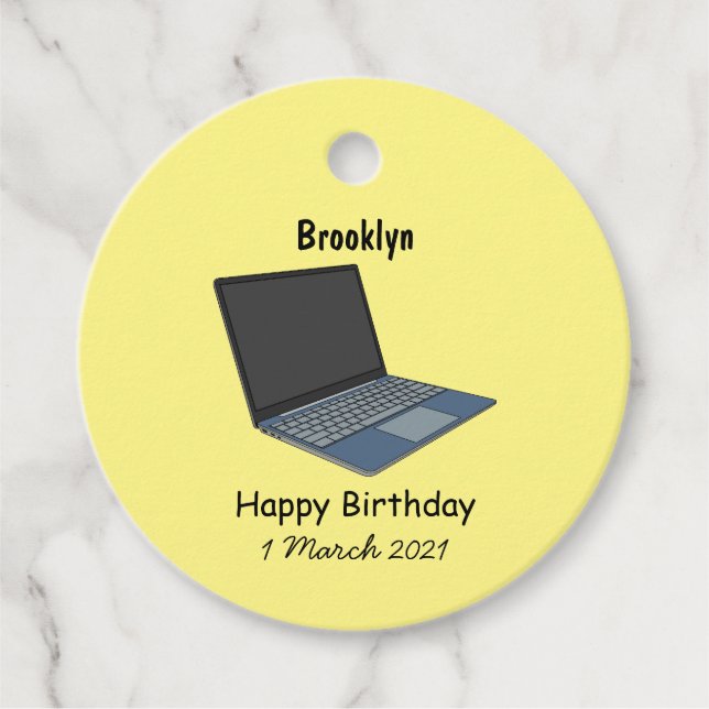 Laptop cartoon illustration favour tags (Front)