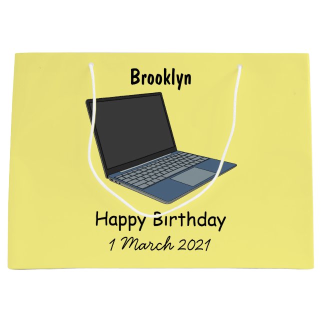 Laptop cartoon illustration large gift bag (Front)