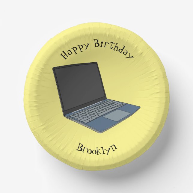 Laptop cartoon illustration paper plate (Front)