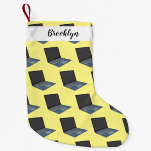 Laptop cartoon illustration  small christmas stocking
