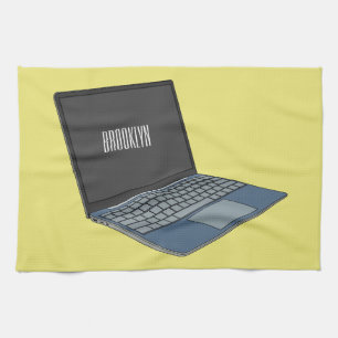 Laptop cartoon illustration  tea towel