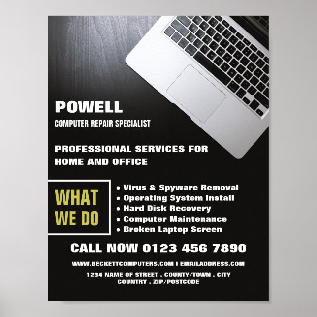 Laptop, Computer Repair Specialist Advertising Poster (Front)