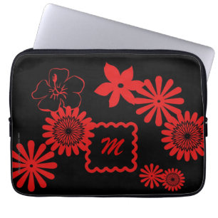 Laptop Computer Sleeve Red Flowers with Monogram