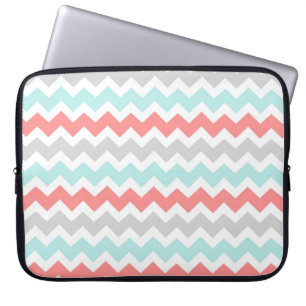 Laptop Coral Aqua Grey Chevrons Pattern Laptop Sleeve