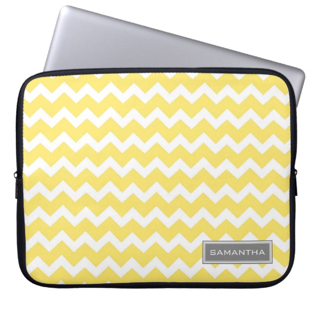 Laptop Lemon Chevron Custom Name Sleeve (Front)