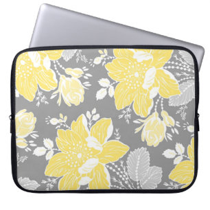 Laptop Lemon Grey Floral Pattern Sleeve