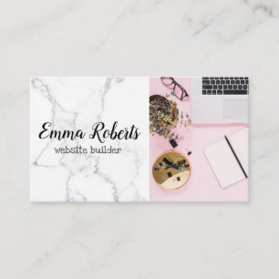 Laptop Pink Woman Office Work Website Builder Business Card