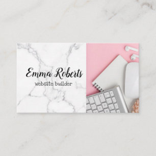 Laptop Pink Woman Office Work Website Builder Business Card