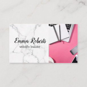 Laptop Pink Woman Office Work Website Builder Business Card